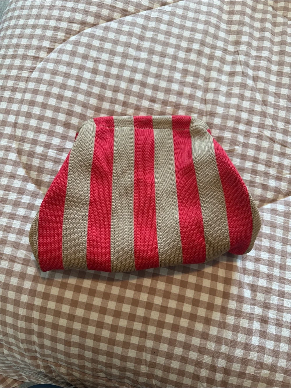 Striped Red and Tan Knit Pouch